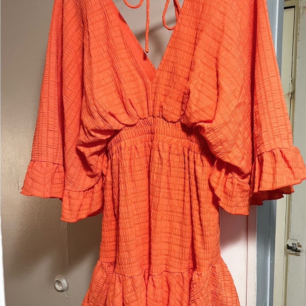Orange Ruffle Mini Dress - Picture 2 of 6